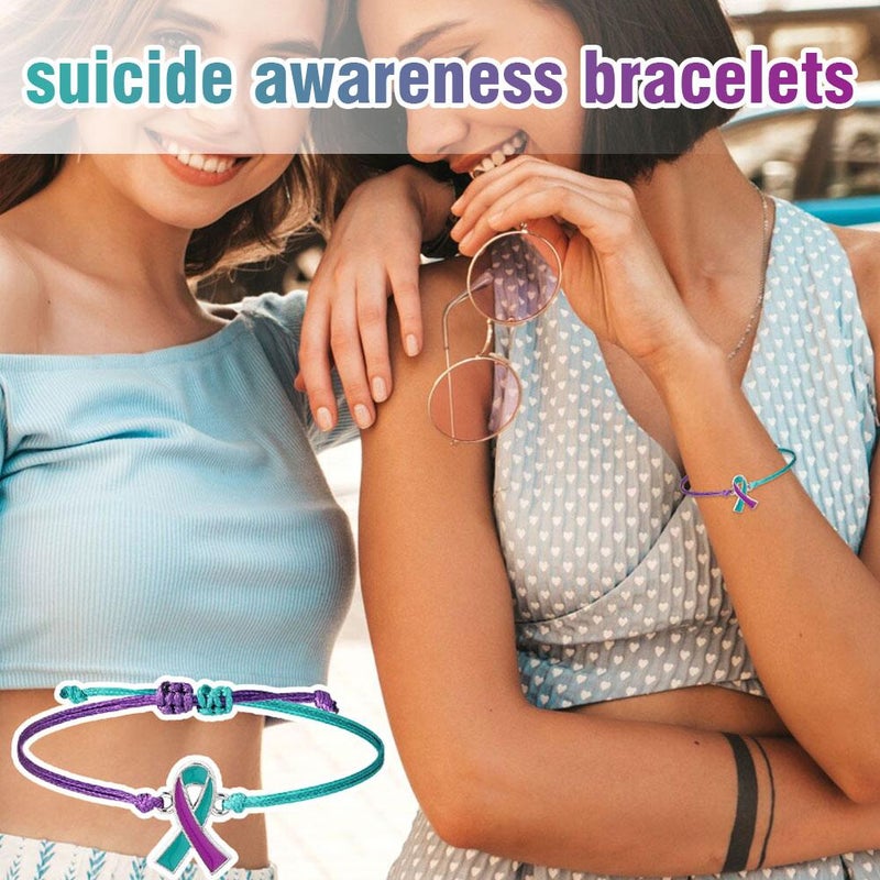 20PCS Suicide Awareness Bracelets,2025 New Bulk Suicide Prevention Awareness Bracelets Teal and Purple Ribbon Motivational Wristband Mental Health Item Charity Campaign Supplies for Women Men - Image 4